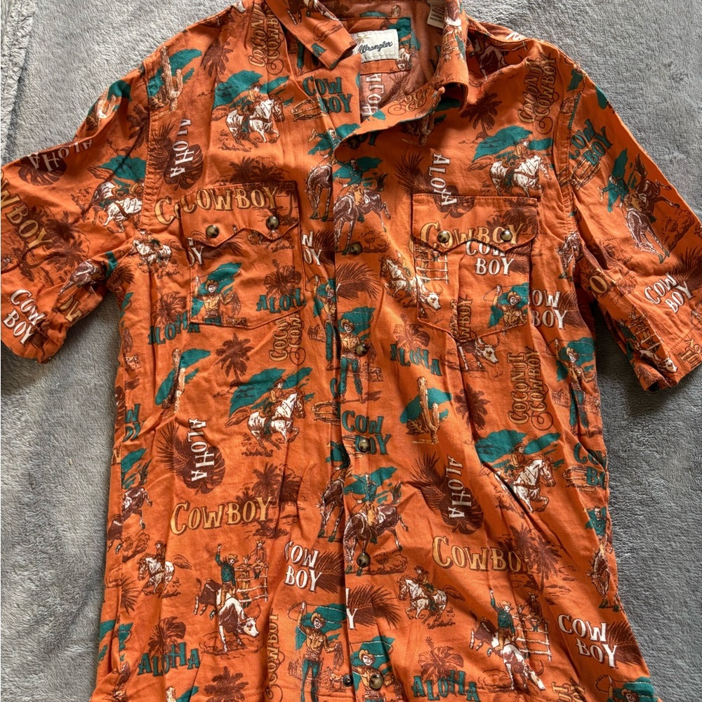 Wrangler Orange Cowboy Print Shirt